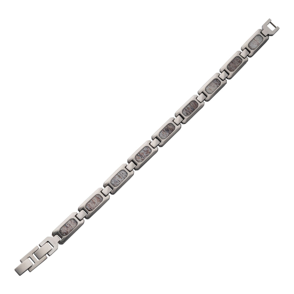 Matte Finish Stainless Steel Deer Antler Inlay Link Bracelet (br099)