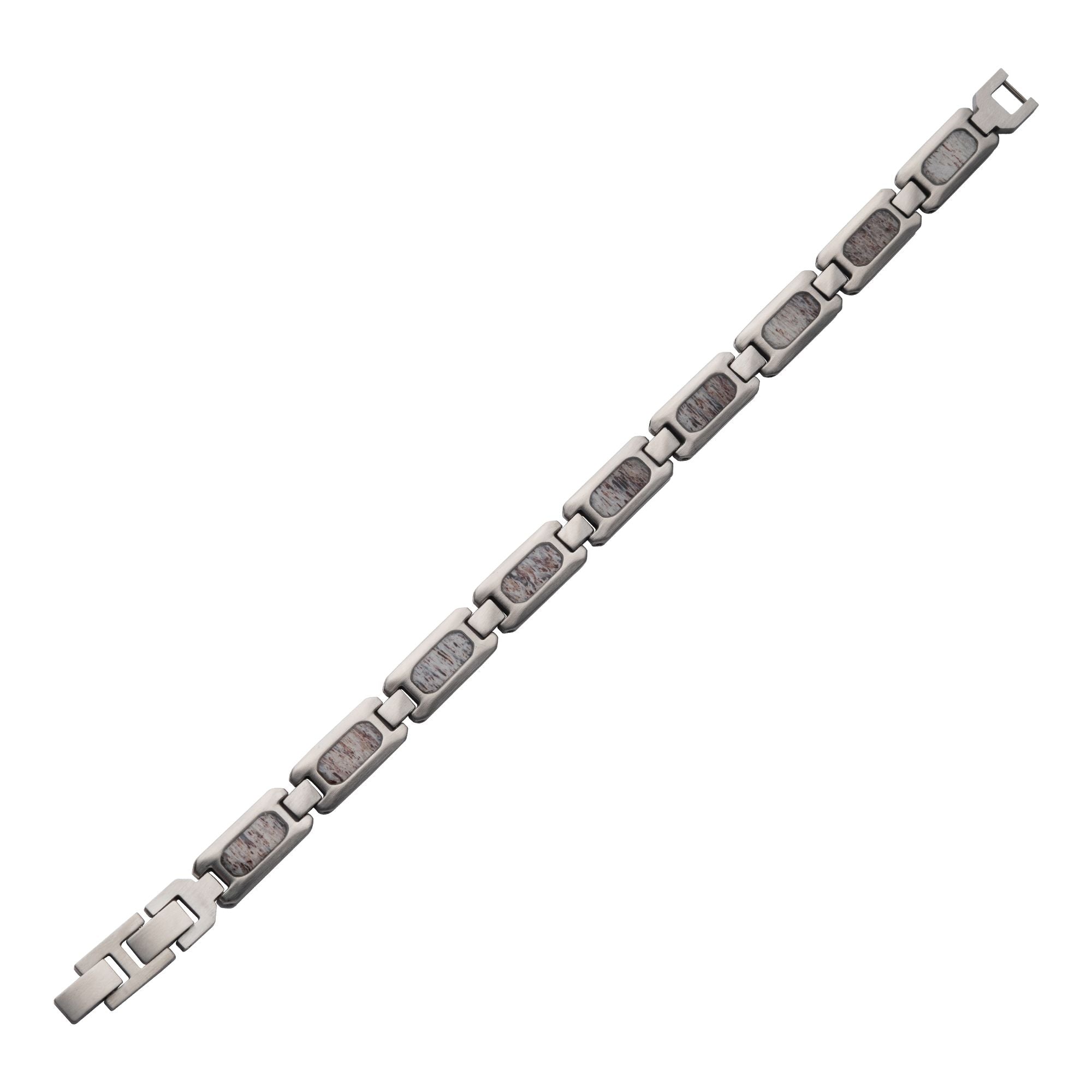 Matte Finish Stainless Steel Deer Antler Inlay Link Bracelet (br099)