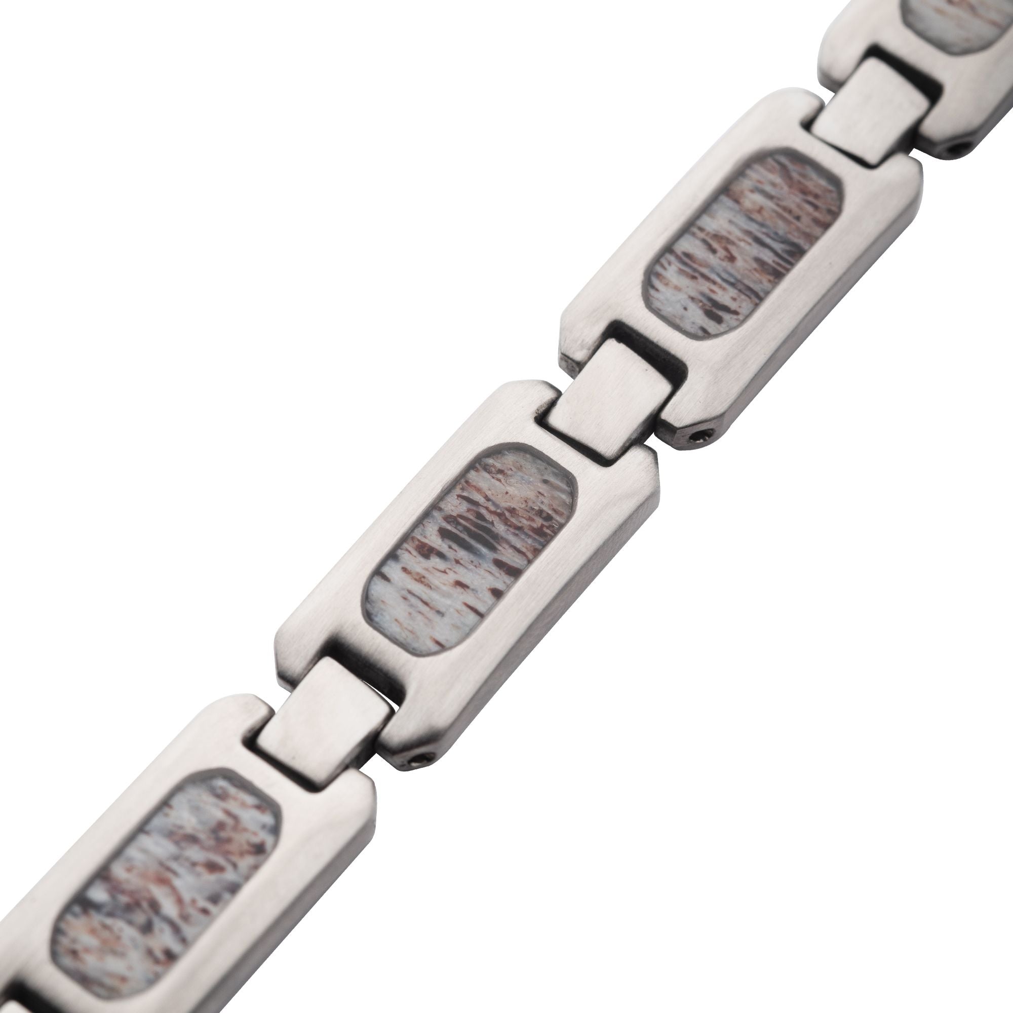 Matte Finish Stainless Steel Deer Antler Inlay Link Bracelet (br099)