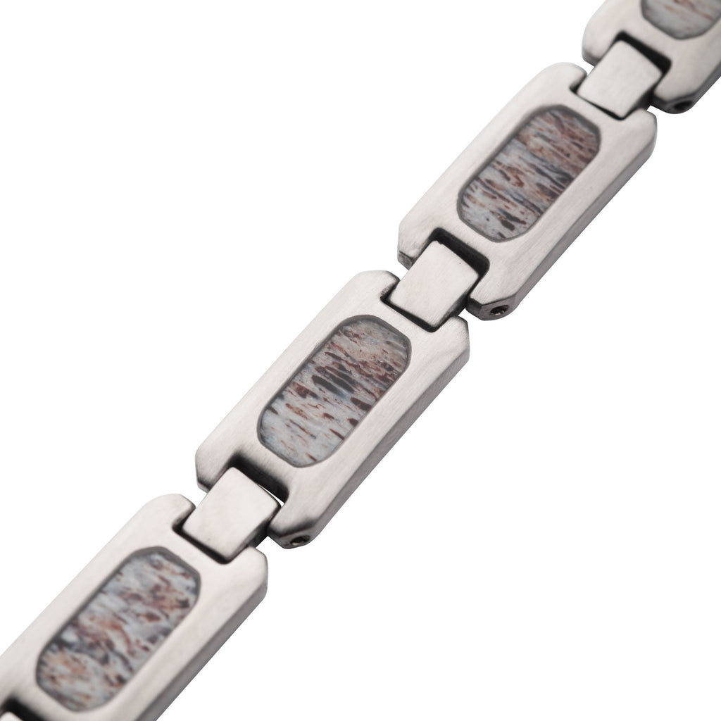 Matte Finish Stainless Steel Deer Antler Inlay Link Bracelet (br099)