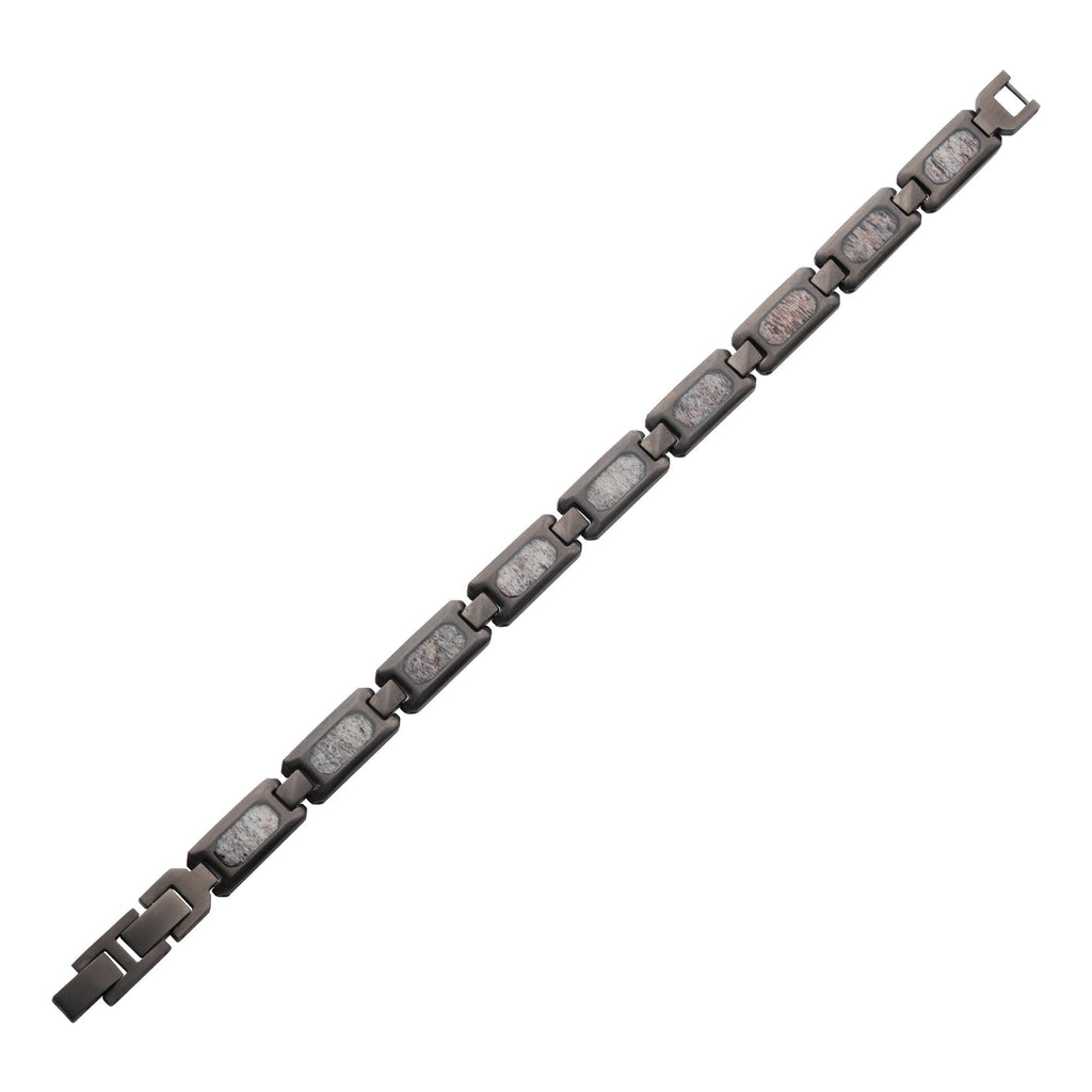 matte Finish Gun Metal Ip Deer Antler Inlay Link Bracelet (br099gm)