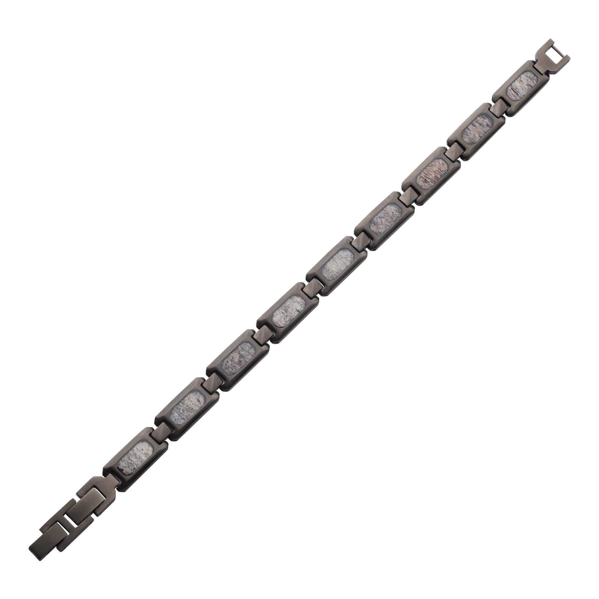 matte Finish Gun Metal Ip Deer Antler Inlay Link Bracelet (br099gm)