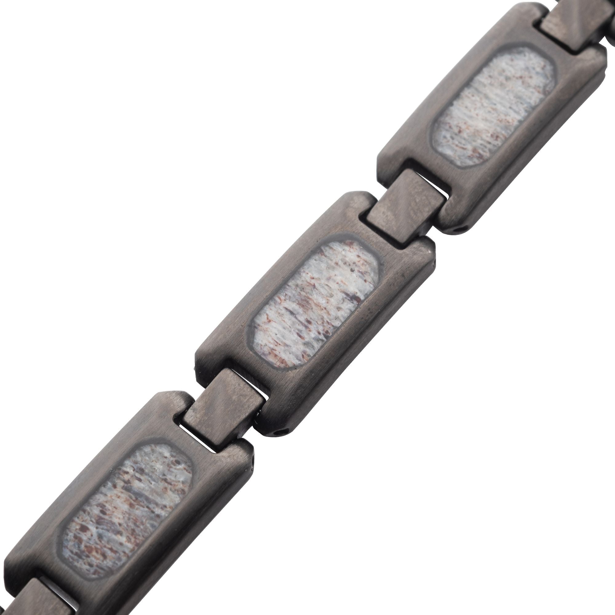 matte Finish Gun Metal Ip Deer Antler Inlay Link Bracelet (br099gm)
