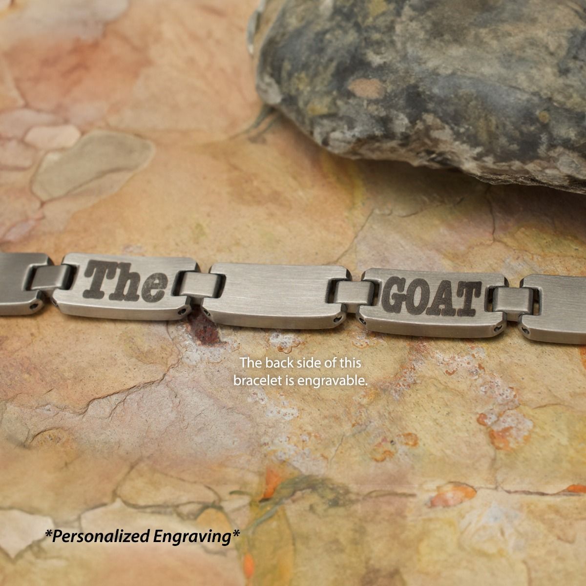 matte Finish Gun Metal Ip Deer Antler Inlay Link Bracelet (br099gm)