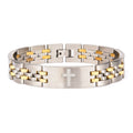Steel With Clear Cz Cross In Id Panther Bracelet (br20765g)