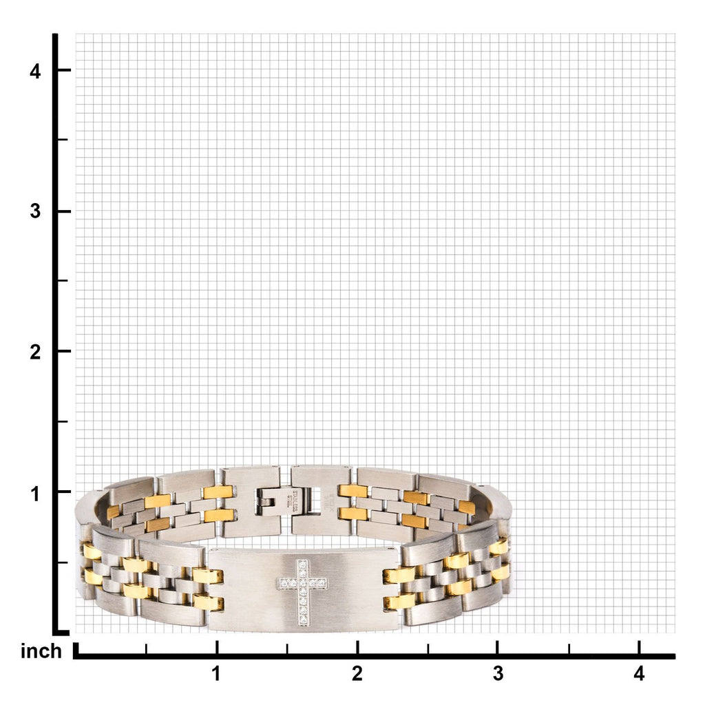 Steel With Clear Cz Cross In Id Panther Bracelet (br20765g)