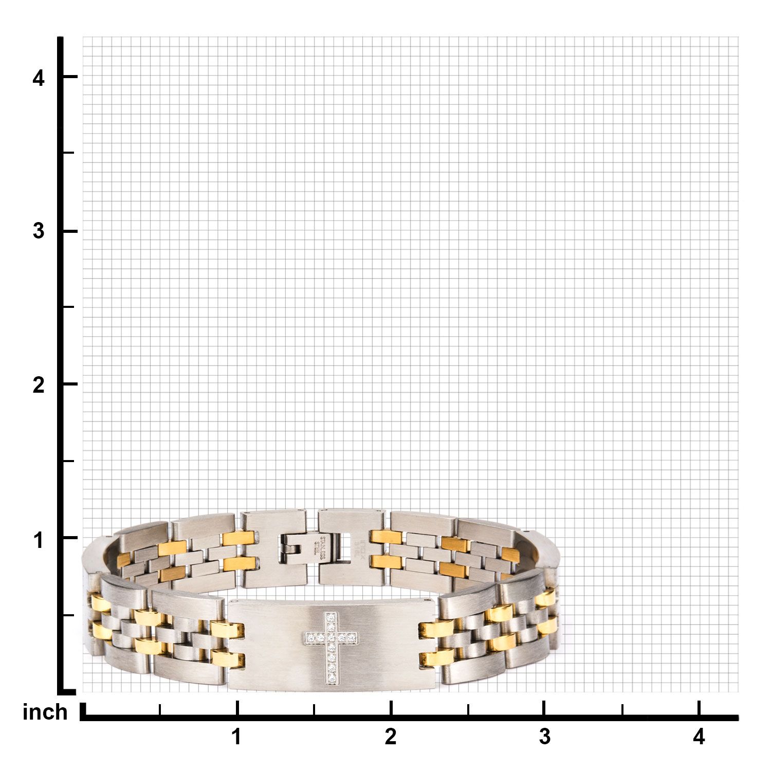 Steel With Clear Cz Cross In Id Panther Bracelet (br20765g)