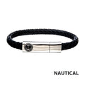Black Leather With Anchor Steel Clasp Bracelet