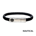 Black Leather With Anchor Steel Clasp Bracelet