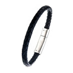 Black Leather With Anchor Steel Clasp Bracelet