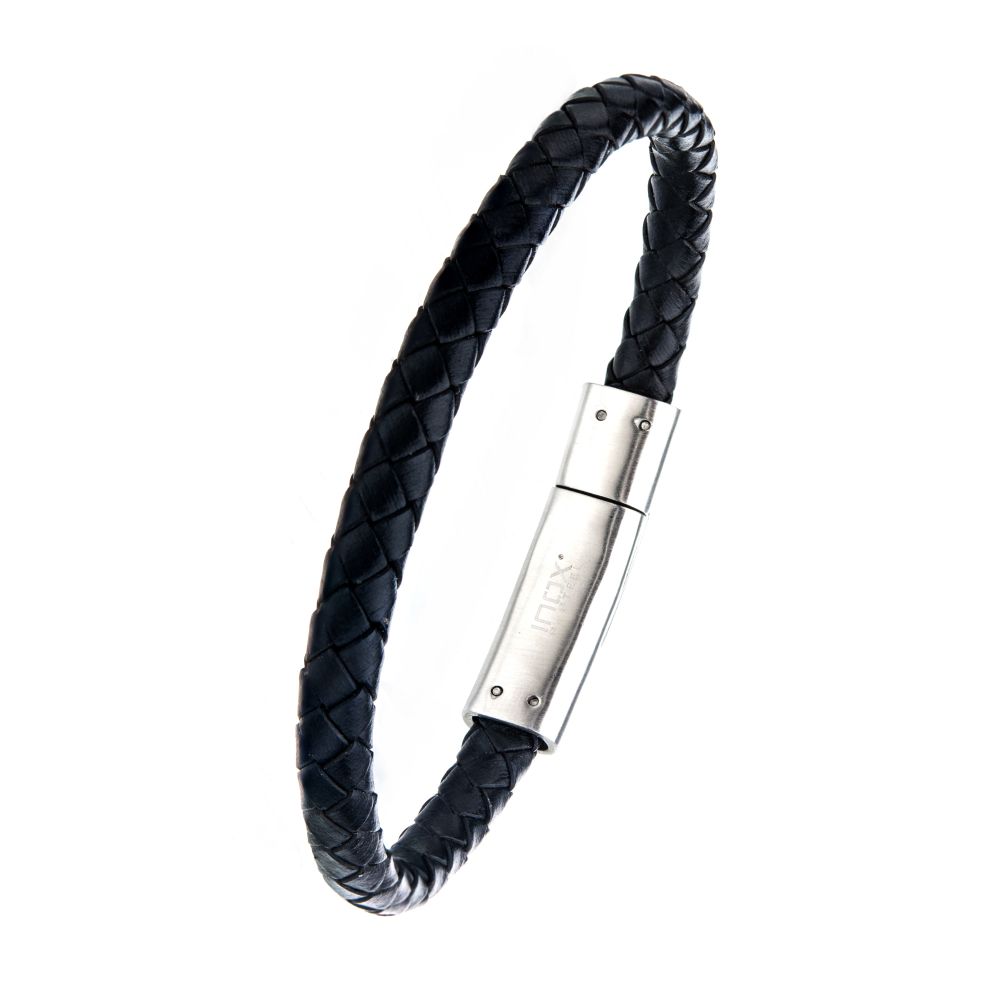 Black Leather With Anchor Steel Clasp Bracelet