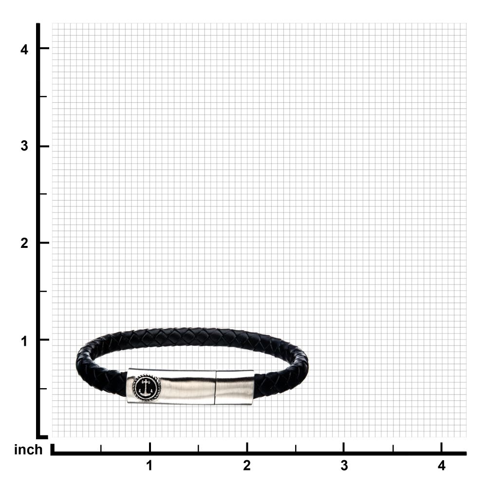 Black Leather With Anchor Steel Clasp Bracelet