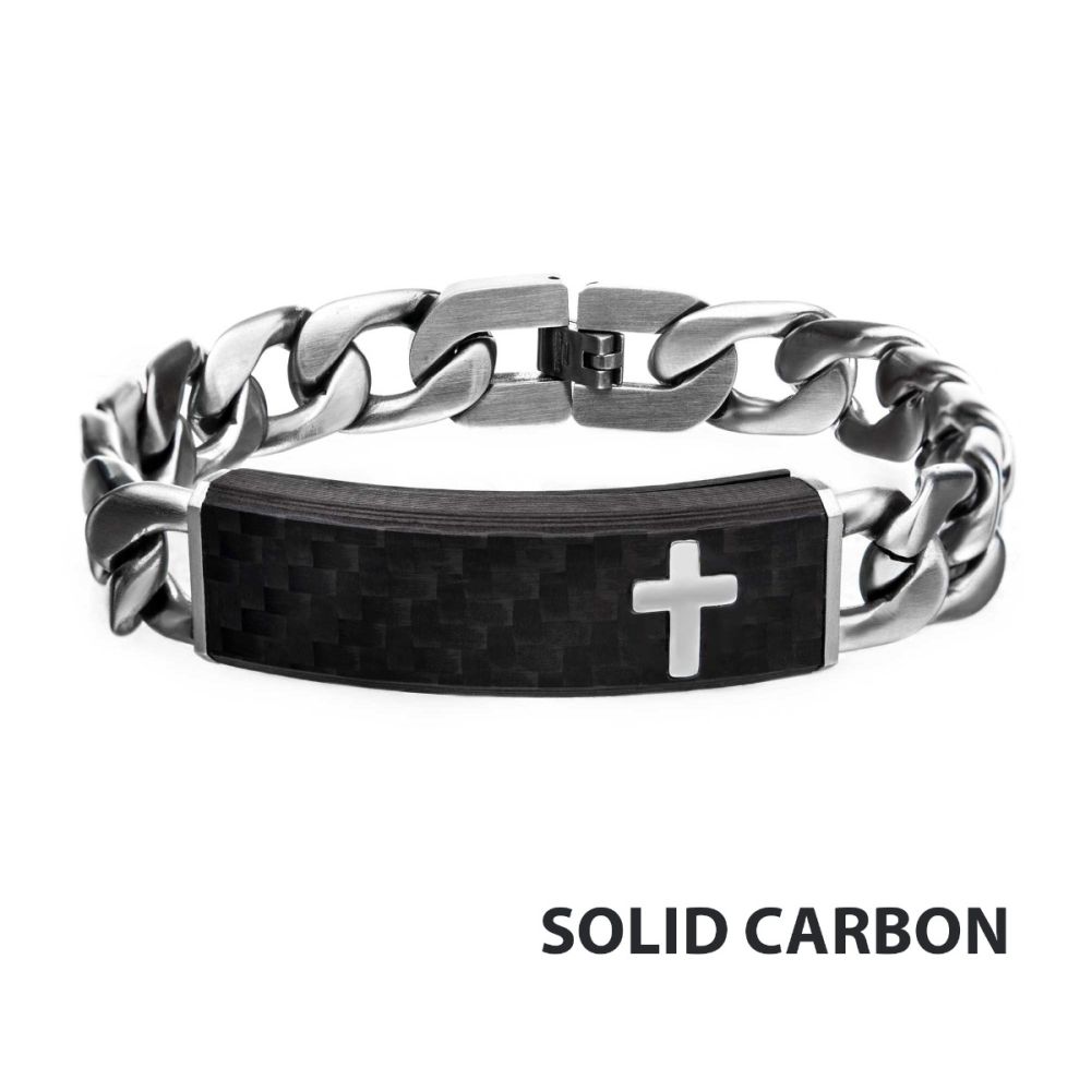 Carbon Fiber Cross And Adjustable Id Bracelet