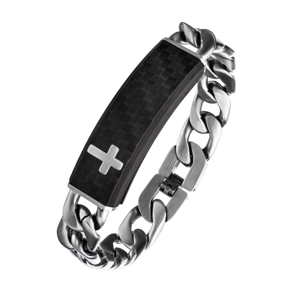 Carbon Fiber Cross And Adjustable Id Bracelet