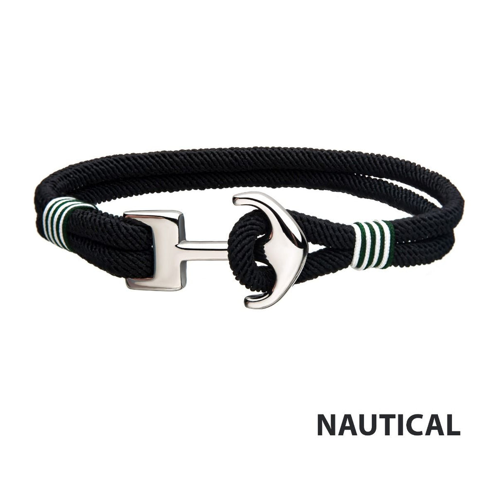 Black Paracord Rope With Steel Anchor Clasp Bracelet (br32011)