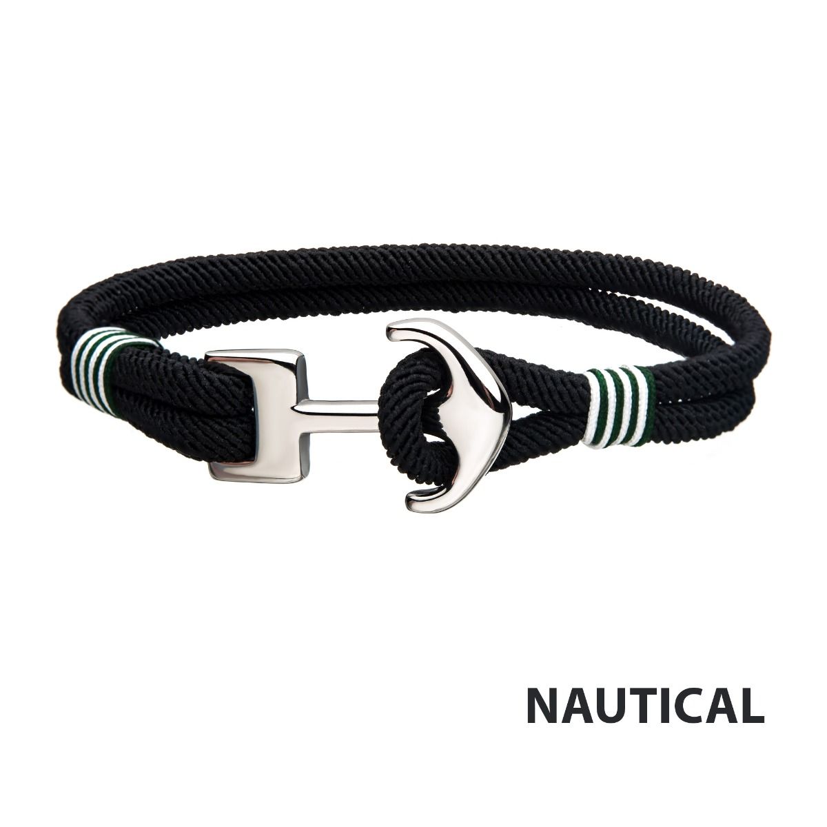 Black Paracord Rope With Steel Anchor Clasp Bracelet (br32011)