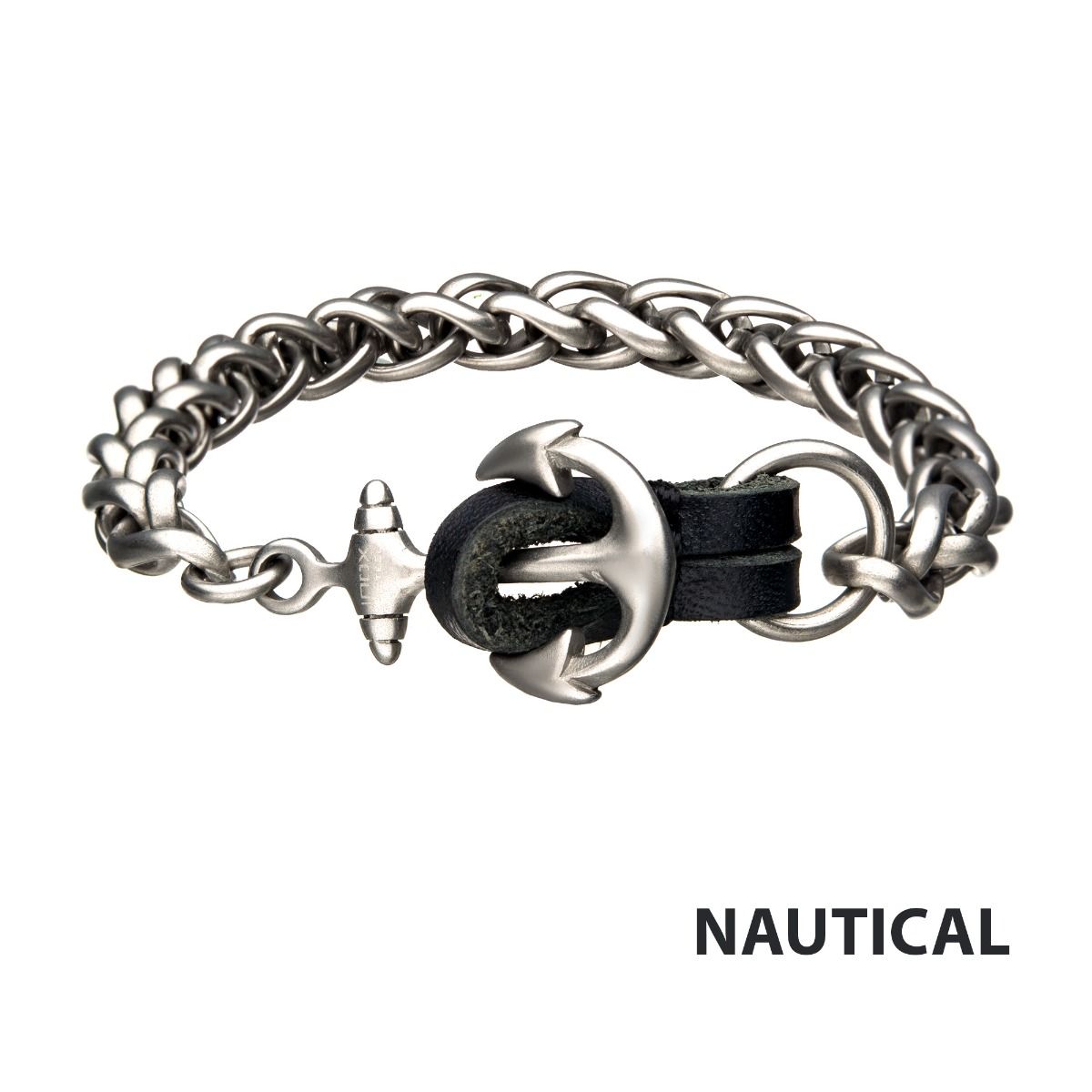 And Finish Anchor With Black Leather Chain Bracelet (br37698)