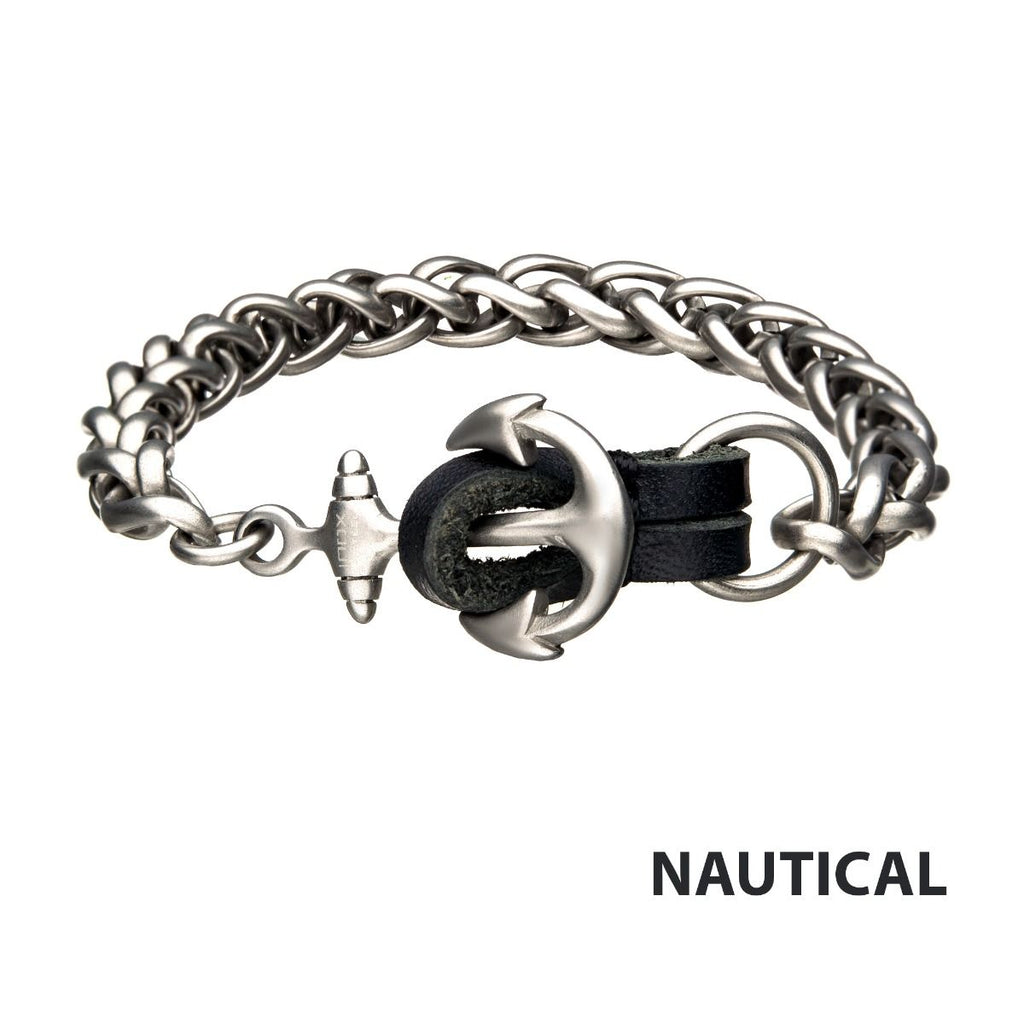 And Finish Anchor With Black Leather Chain Bracelet (br37698)