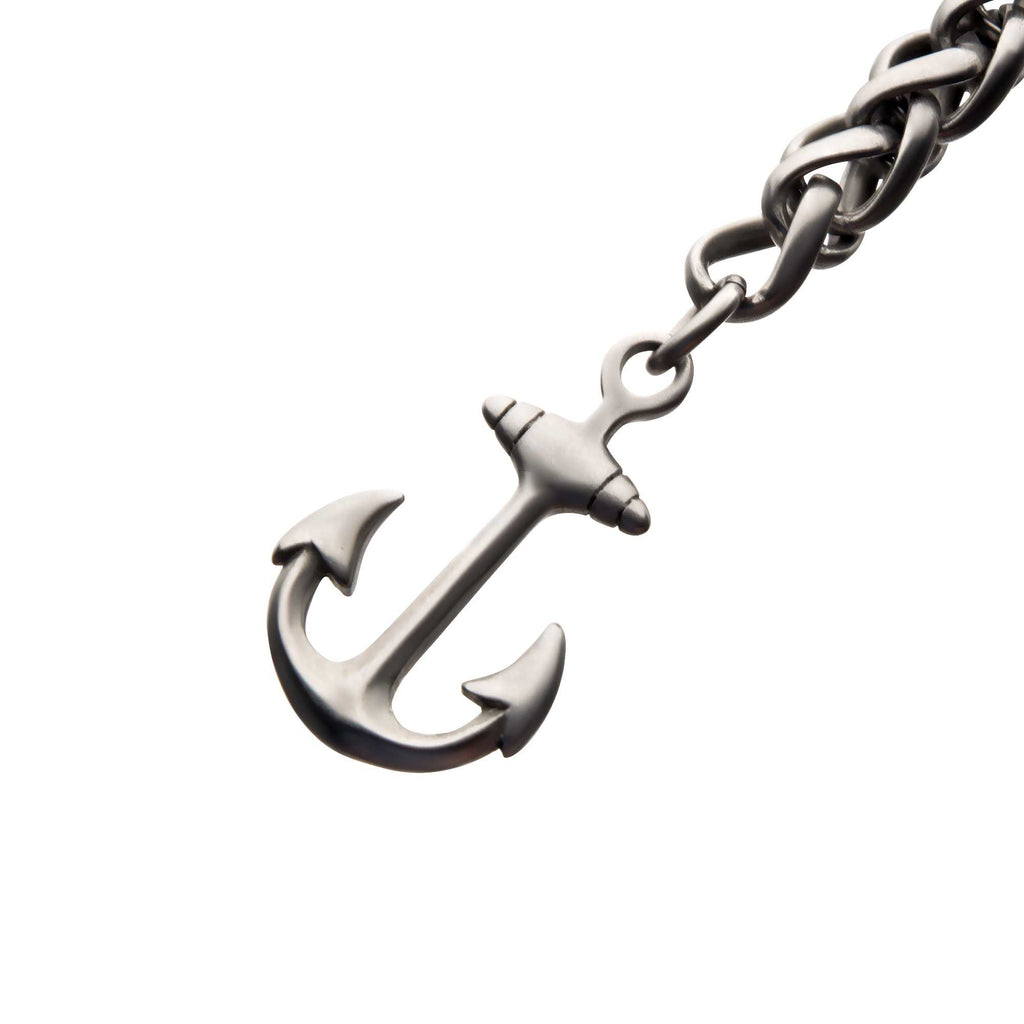 And Finish Anchor With Black Leather Chain Bracelet (br37698)