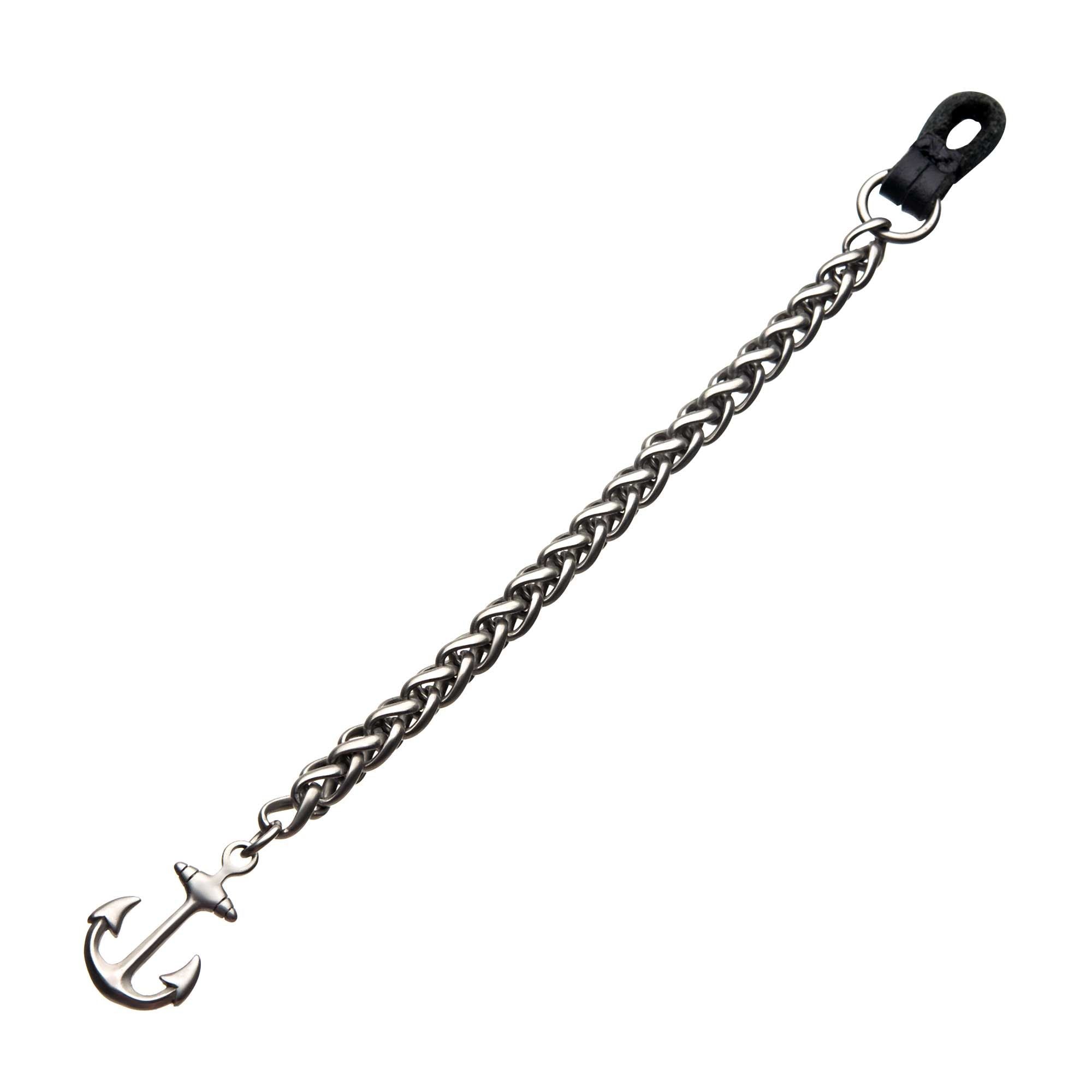 And Finish Anchor With Black Leather Chain Bracelet (br37698)