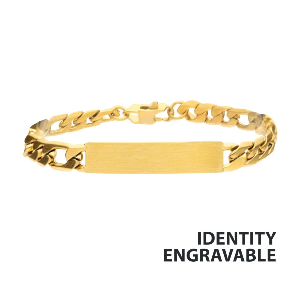 18k Gold Ip Engravable Double Id Plate With Curb Chain Bracelet