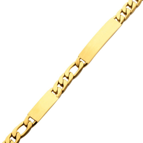 18k Gold Ip Engravable Double Id Plate With Curb Chain Bracelet