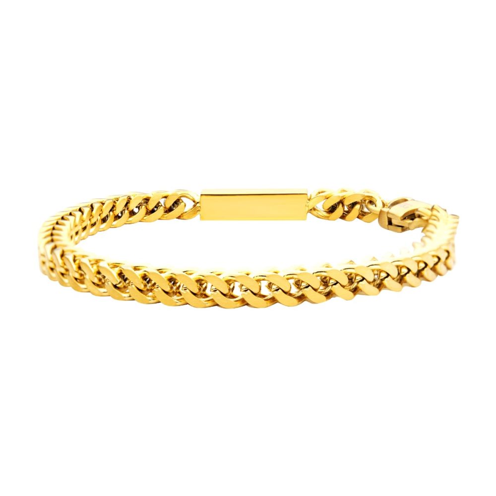18k Gold Ip Engravable Id Block With Franco Chain Bracelet