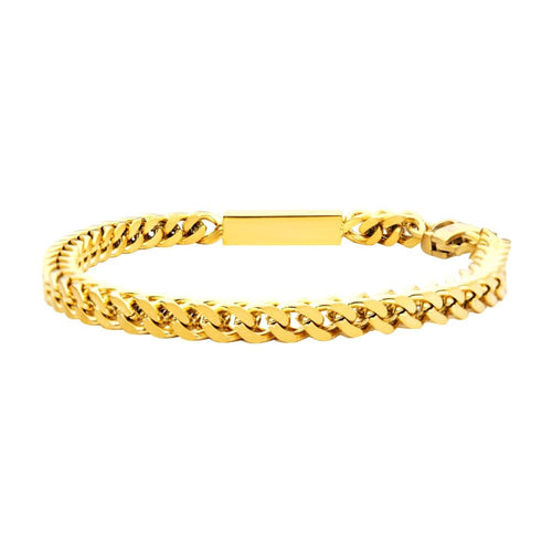 18k Gold Ip Engravable Id Block With Franco Chain Bracelet