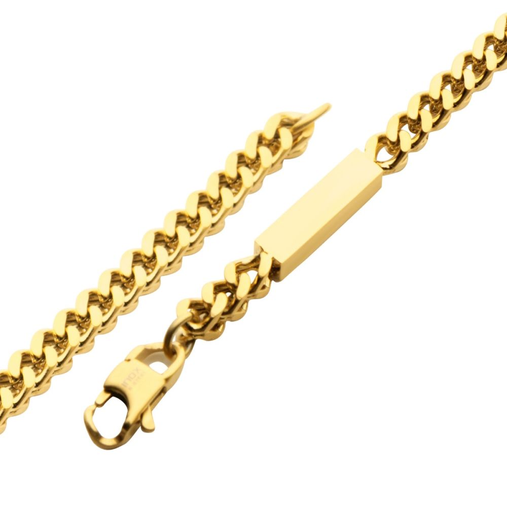 18k Gold Ip Engravable Id Block With Franco Chain Bracelet