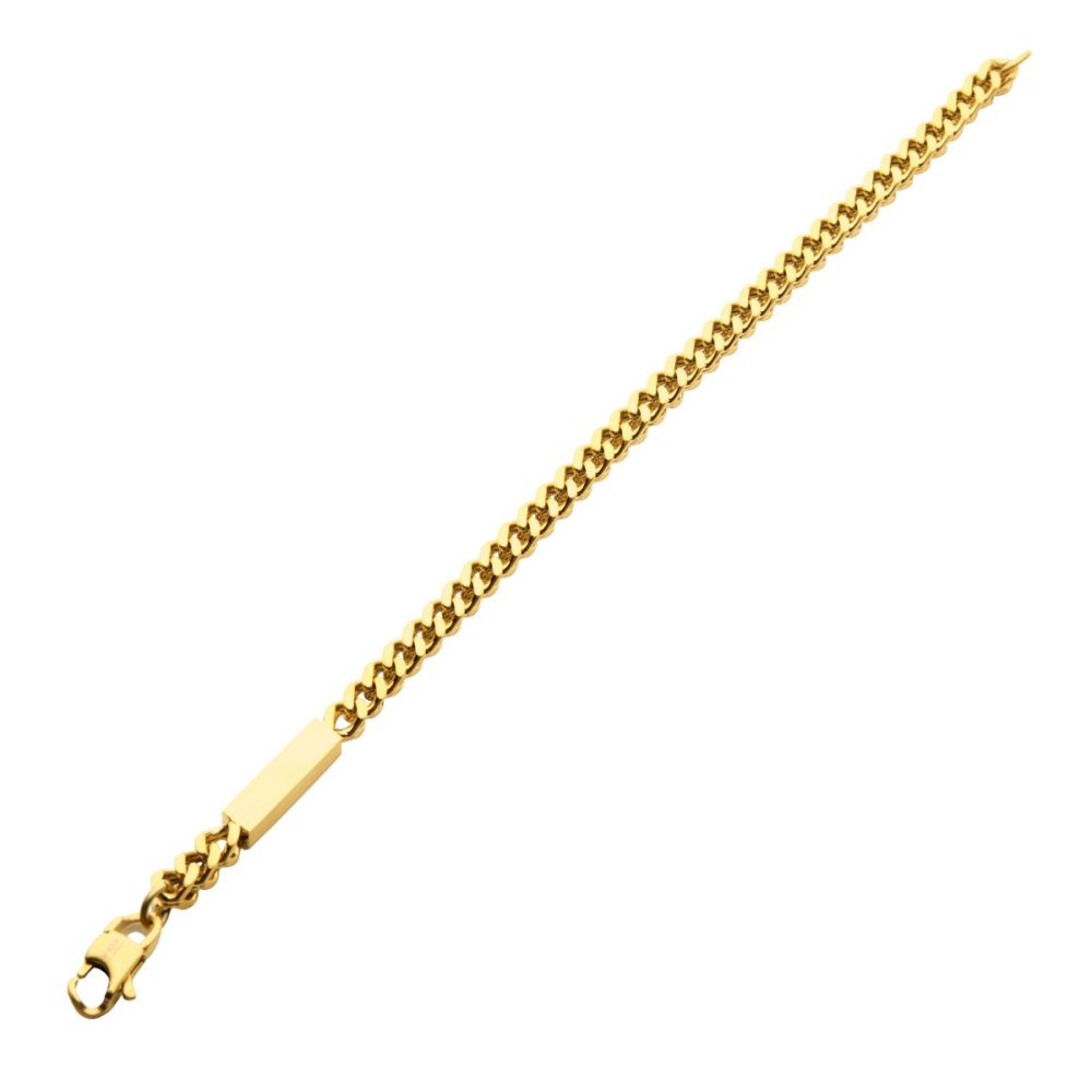 18k Gold Ip Engravable Id Block With Franco Chain Bracelet