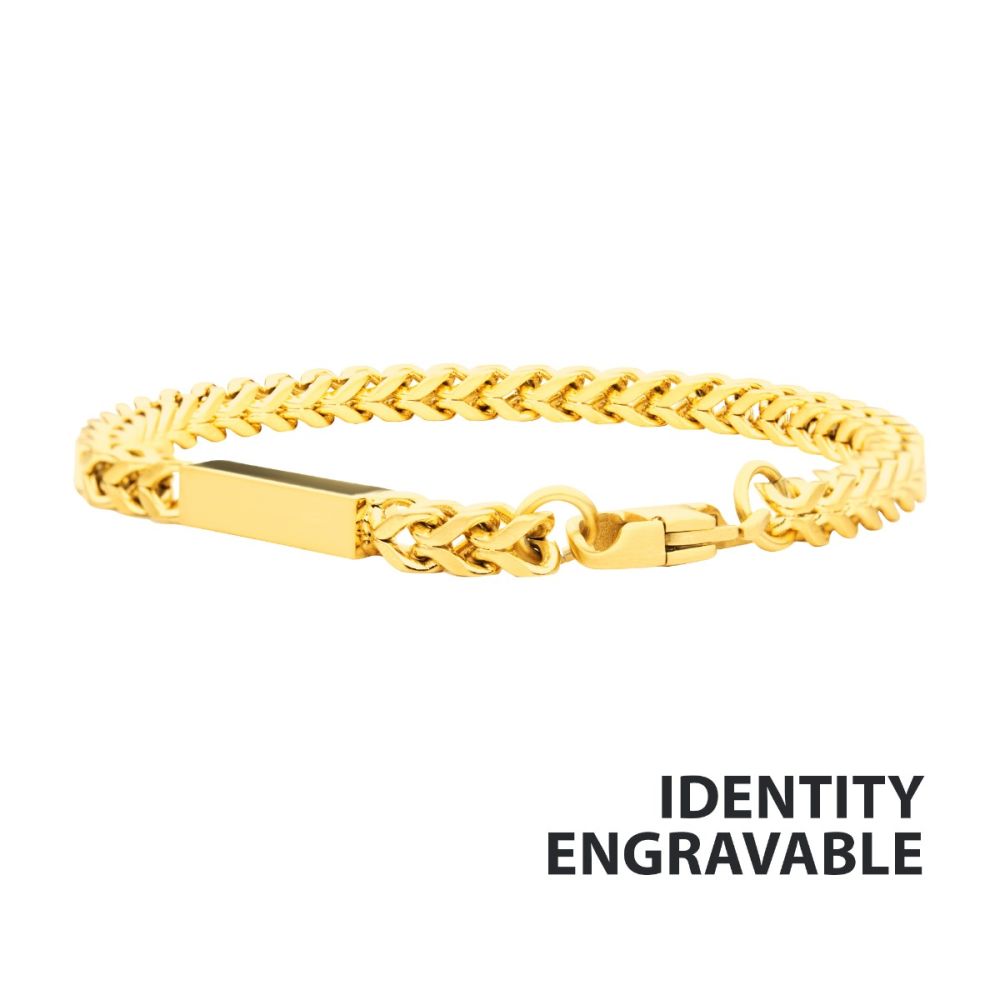 18k Gold Ip Engravable Id Block With Franco Chain Bracelet