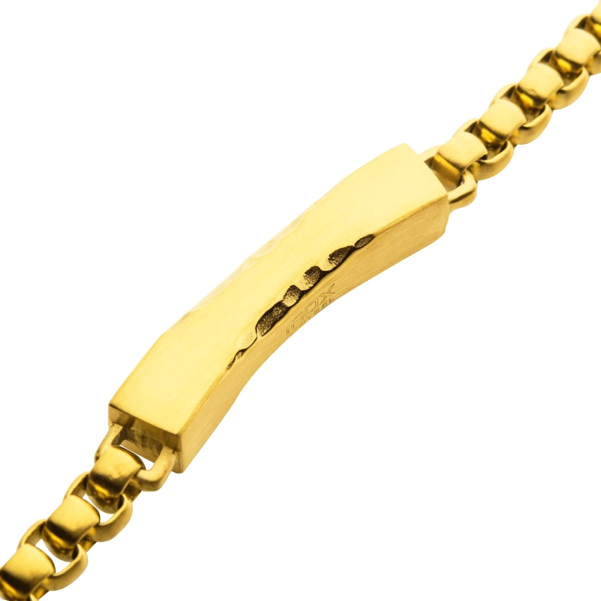 Matte 18k Gold Ip Chiseled Engravable Drop With Bold Box Chain Bracelet (br39219gp)