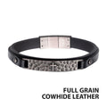 black Leather Strapped With Cross Hammered Id Bracelet (br40274bk)