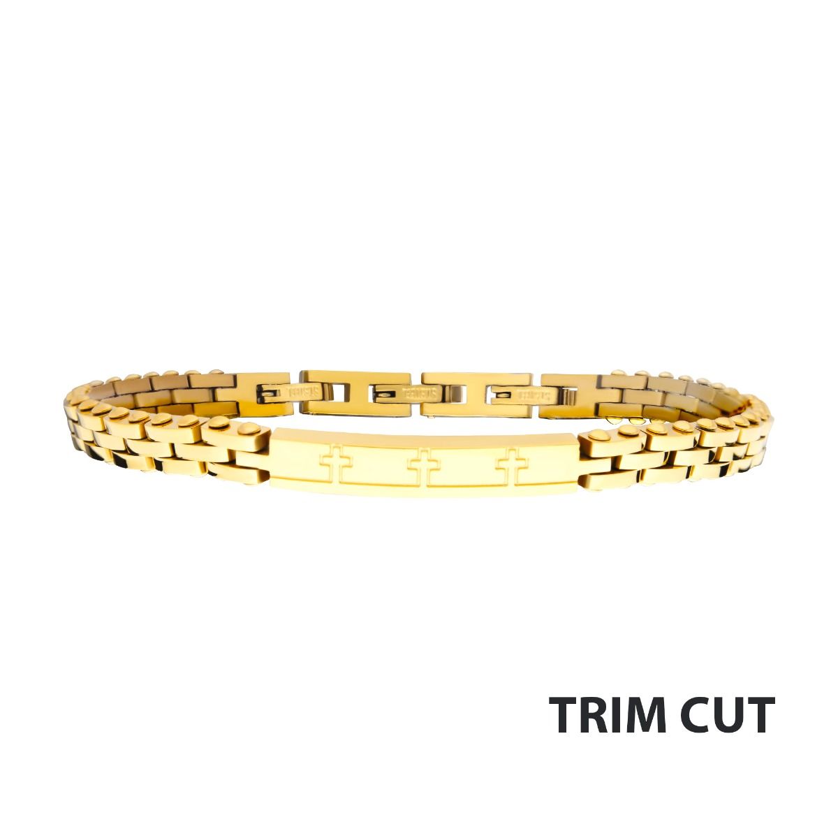 Trim Cut With Etched Cross 18k Gold Plated Bracelet (br42187gp)