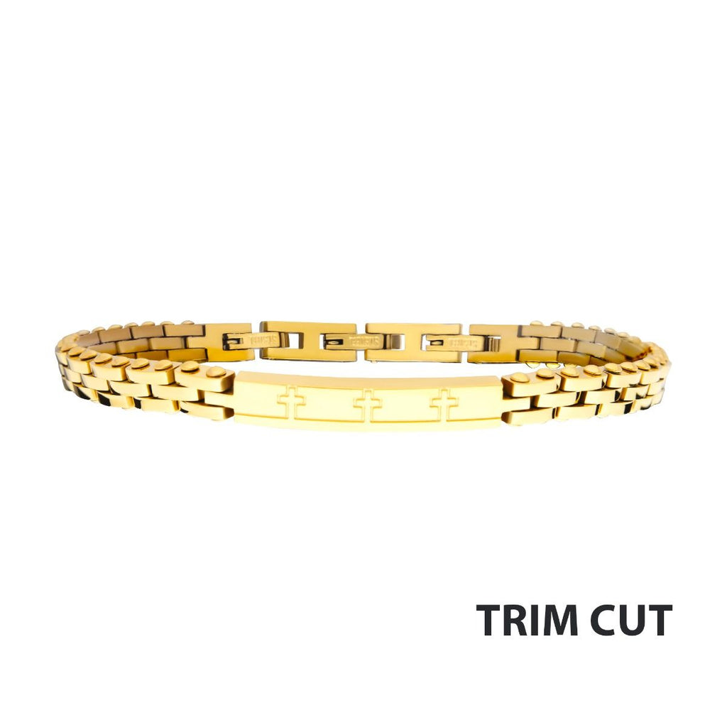 Trim Cut With Etched Cross 18k Gold Plated Bracelet (br42187gp)