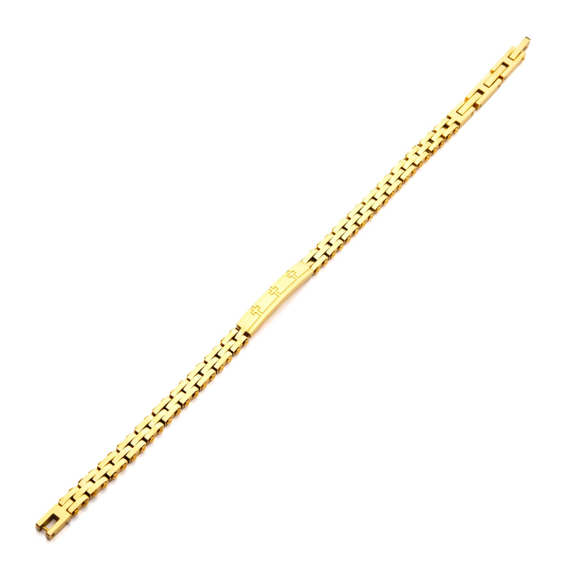 Trim Cut With Etched Cross 18k Gold Plated Bracelet (br42187gp)