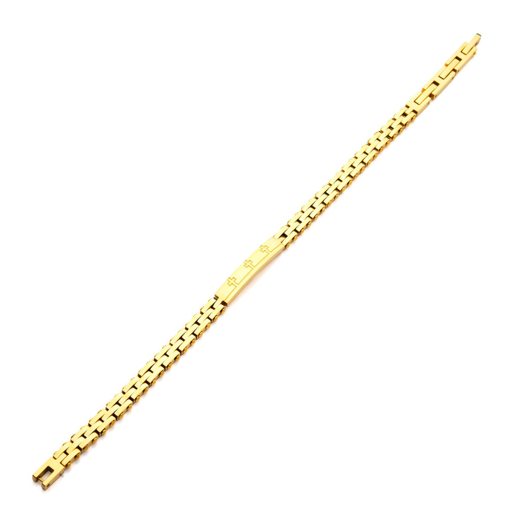 Trim Cut With Etched Cross 18k Gold Plated Bracelet (br42187gp)