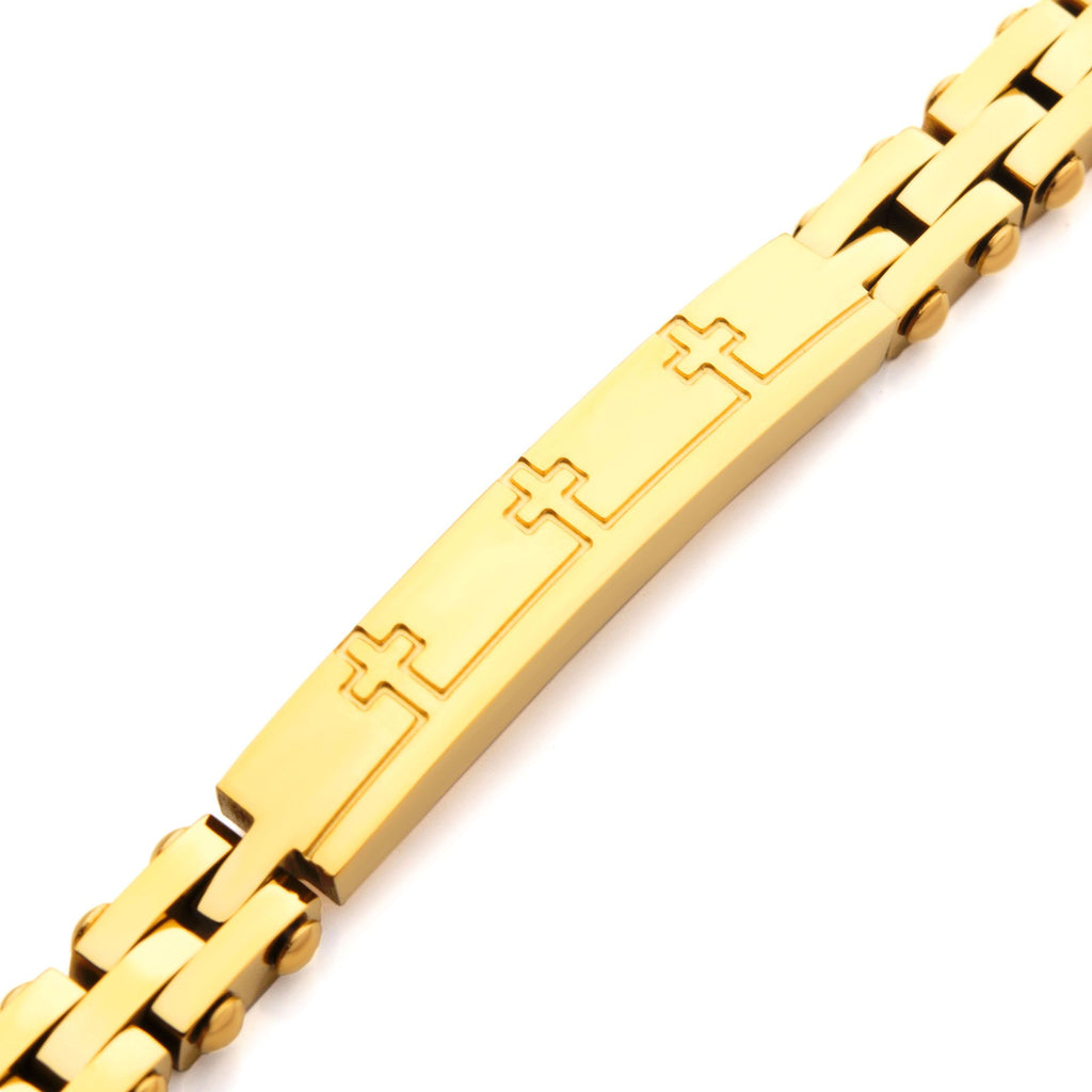 Trim Cut With Etched Cross 18k Gold Plated Bracelet (br42187gp)
