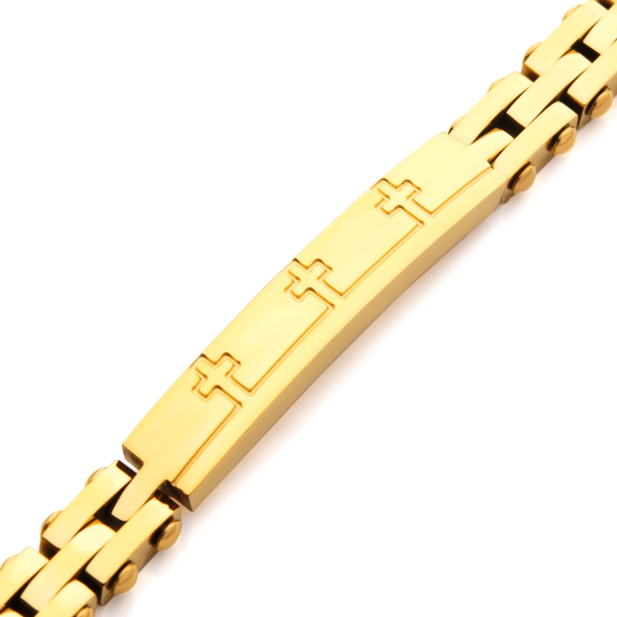 Trim Cut With Etched Cross 18k Gold Plated Bracelet (br42187gp)