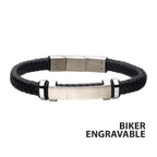 Black Leather With Beads Engravable Id Bracelet (br615smk)