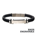 Black Leather With Beads Engravable Id Bracelet (br615smk)