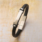 Black Leather With Beads Engravable Id Bracelet (br615smk)