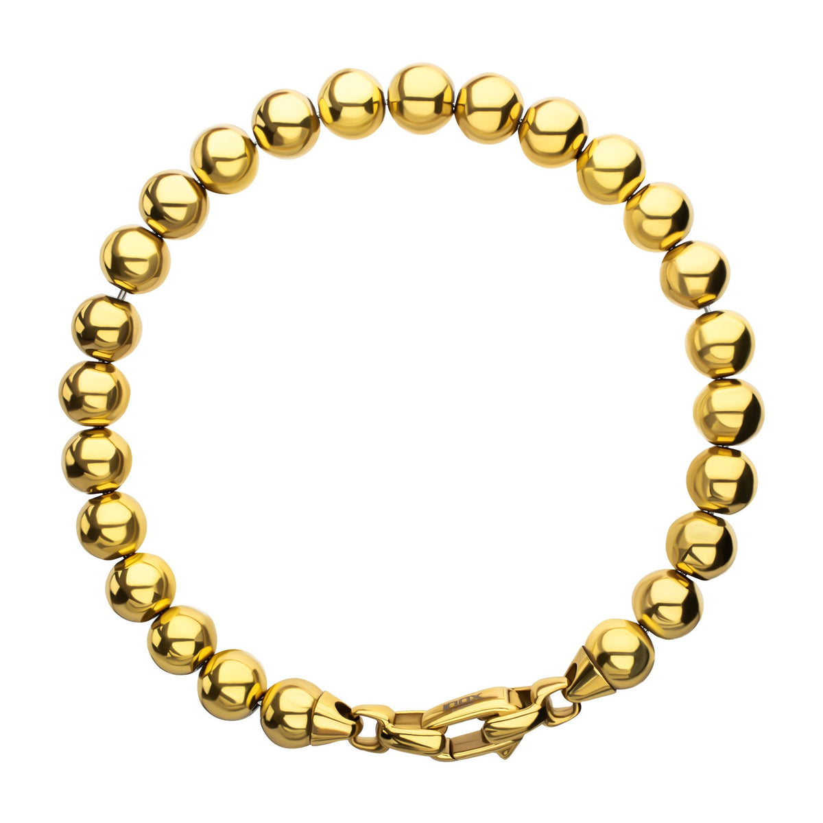 8mm Polished Finish 18Kt Gold IP Steel Bead Bracelet