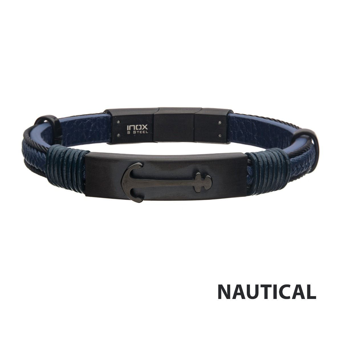 Blue Leather With Black Ip Anchor Bracelet (brlba1mk)