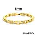 8mm Matte Finish 18Kt Gold IP Stainless Steel Faceted Interlock Link Chain Bracelet with 1mm Black Spinel
