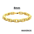 8mm Matte Finish 18Kt Gold IP Stainless Steel Faceted Interlock Link Chain Bracelet with 1mm Black Spinel