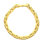 8mm Matte Finish 18Kt Gold IP Stainless Steel Faceted Interlock Link Chain Bracelet with 1mm Black Spinel
