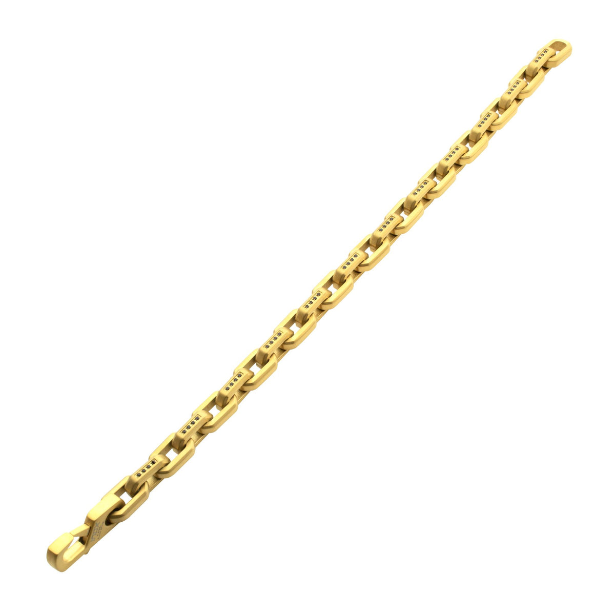 8mm Matte Finish 18Kt Gold IP Stainless Steel Faceted Interlock Link Chain Bracelet with 1mm Black Spinel