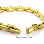 8mm Matte Finish 18Kt Gold IP Stainless Steel Faceted Interlock Link Chain Bracelet with 1mm Black Spinel