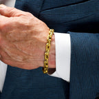 8mm Matte Finish 18Kt Gold IP Stainless Steel Faceted Interlock Link Chain Bracelet with 1mm Black Spinel